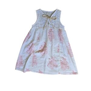Lali Girls Whit Print Floral Cotton Dress Quilted Bodice Lace Bow Cottage Size 5